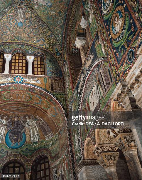 Glimpse of the apsidal basin and the south wall of the presbytery, Basilica of San Vitale , Ravenna, Emilia-Romagna. Italy, 6th century.
