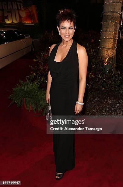 Claudia Trejos arrives at Sabado Gigante 50th Anniversary Celebration at Univision Headquarters on October 24, 2012 in Miami, Florida.