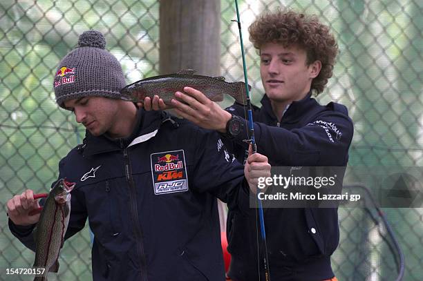 Jack Miller of Australia and Caretta Technology jokes with Arthur Sissis of Australian and Red Bull KTM Ajo at the Rhyll Trout during the pre-event...