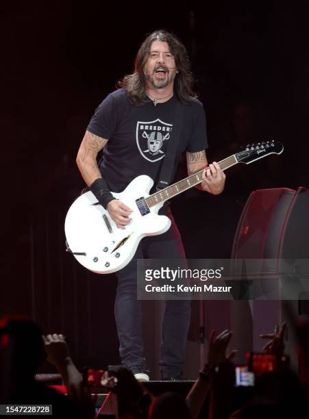 Dave Grohl of Foo Fighters perform onstage during Harley-Davidson's Homecoming Festival - Day 2 at Veterans Park on July 15, 2023 in Milwaukee,...