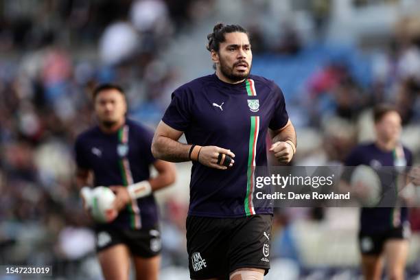 Captain Tohu Harris of the Warriors warms up for the round 20 NRL match between the New Zealand Warriors and the Cronulla Sharks at Mt Smart Stadium...