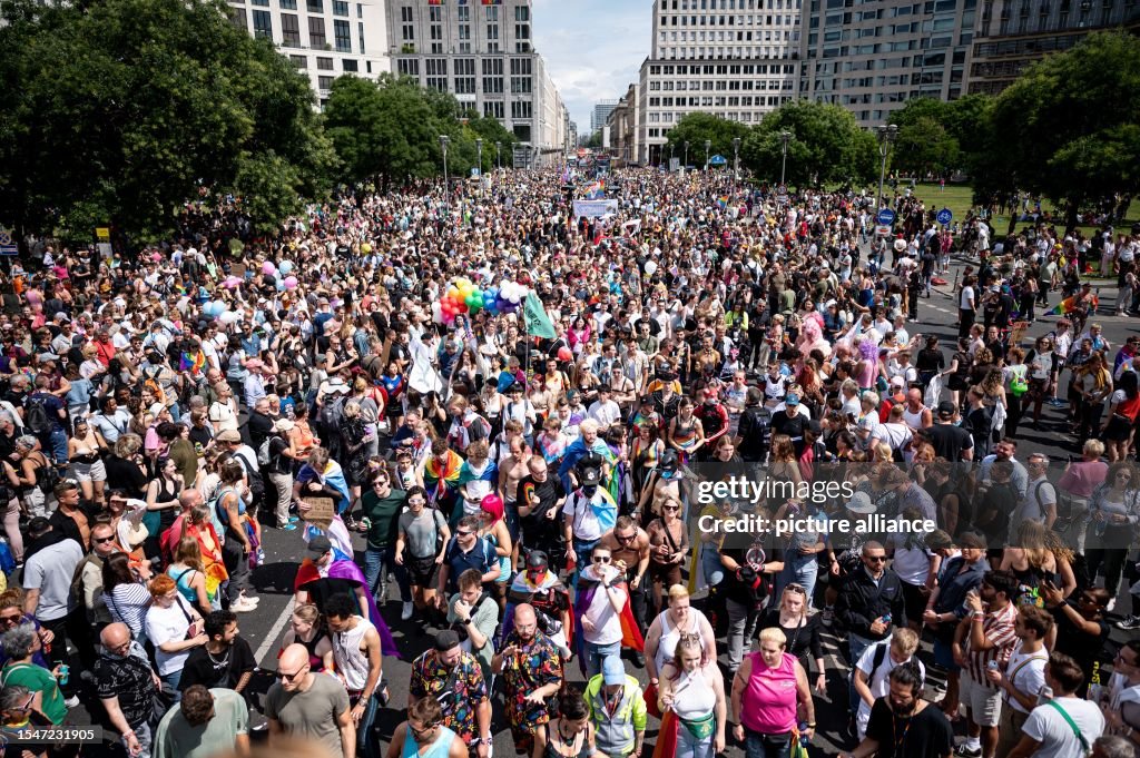Pride Walk A crowd participates in the LGBT+ Pride March in Berlin amid high ...