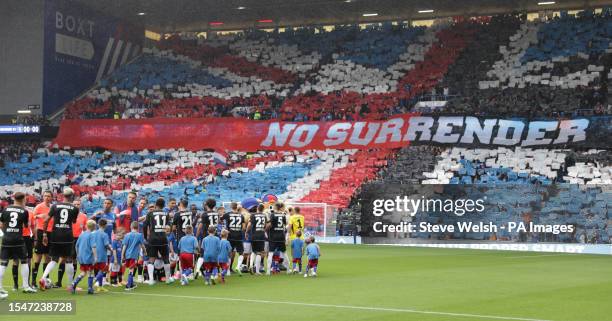 Rangers fans display during the pre-season friendly match at the Ibrox Stadium, Glasgow. Picture date: Saturday July 22, 2023.