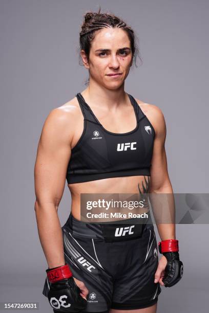 Norma Dumont of Brazil poses for a portrait backstage during the UFC Fight Night event at UFC APEX on July 15, 2023 in Las Vegas, Nevada.