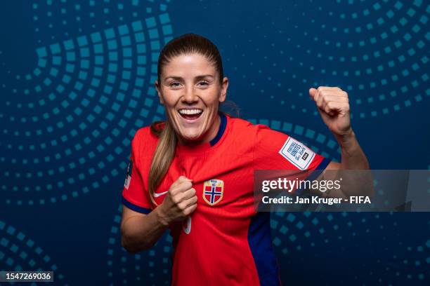 Maren Mjelde of Norway poses during the official FIFA Women's World Cup Australia & New Zealand 2023 portrait session on July 15, 2023 in Auckland,...