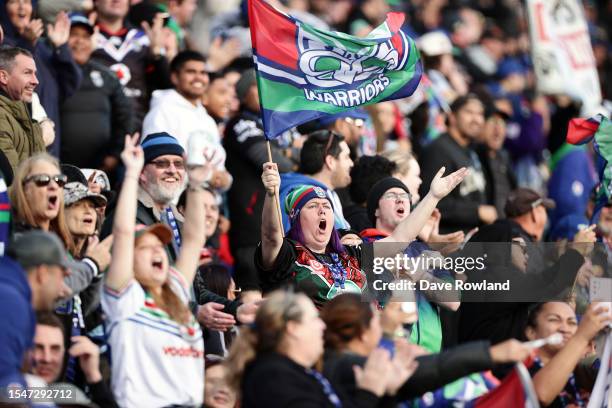 Warrior supporters during the round 20 NRL match between the New Zealand Warriors and the Cronulla Sharks at Mt Smart Stadium on July 16, 2023 in...