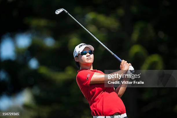 Yani Tseng of Taiwan tees off on the 2nd hole during day one of the Sunrise LPGA Taiwan Championship at the Sunrise Golf Course on October 25, 2012...