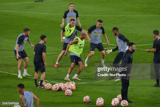 Richarlison of Tottenham Hotspur in training session during the pre-season match against Leicester City at Rajamangala Stadium on July 22, 2023 in...