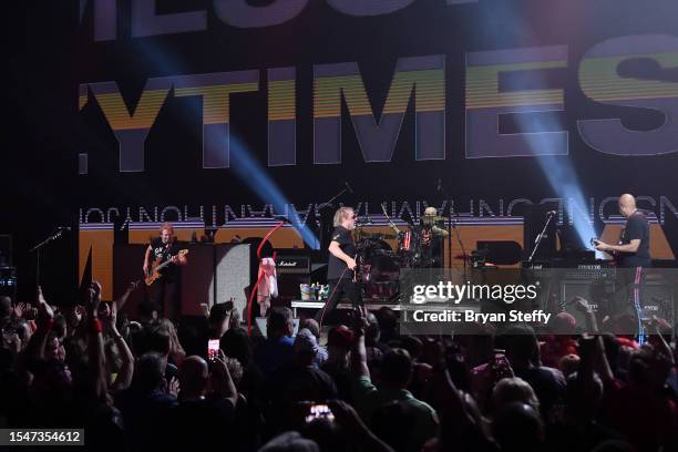 Bassist Michael Anthony, singer/guitarist Sammy Hagar, drummer Jason Bonham and guitarist Vic Johnson of Sammy Hagar and The Circle perform at The...