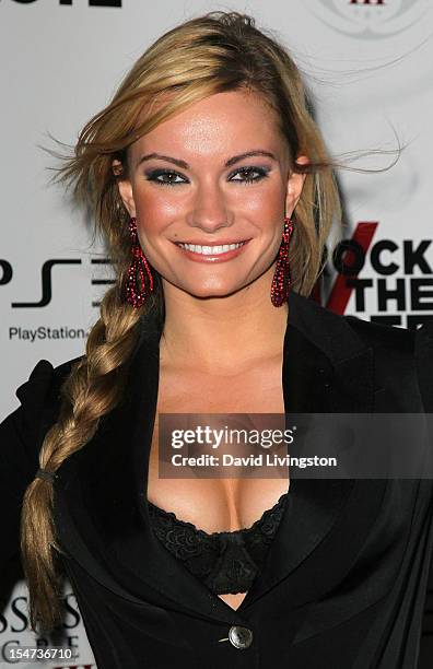 Actress Caitlin O'Connor attends the Maxim and Rock the Vote celebration of the launch of Ubisoft's "Assassin's Creed III" at The Colony on October...