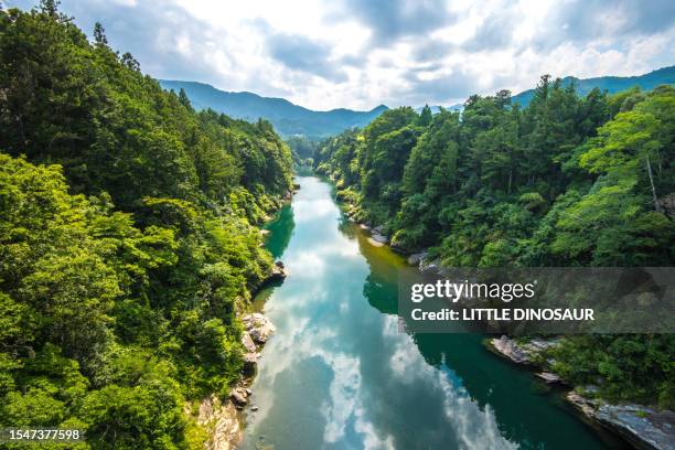 reflection river - satoyama-scenery foto e immagini stock