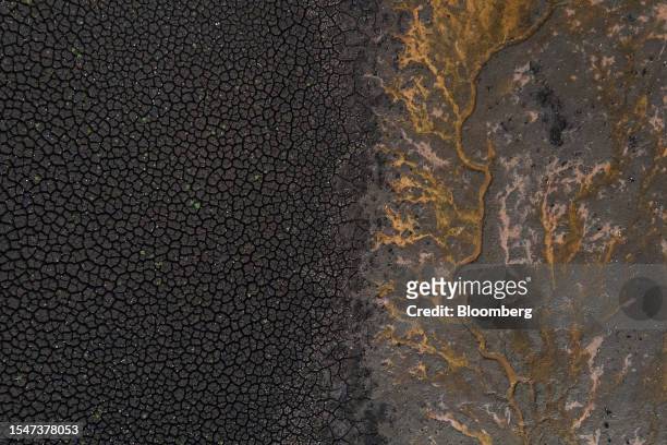 Dried lake bed at the Paso Severino reservoir during a drought in Florida, Uruguay, on Friday, July 21, 2023. Paso Severino, the main source of water...