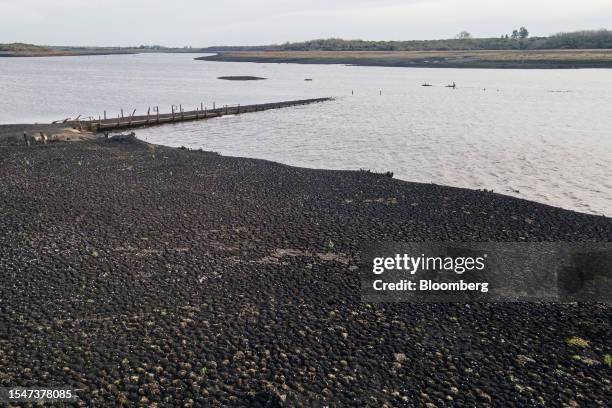 Once submerged ramp at the Paso Severino reservoir during a drought in Florida, Uruguay, on Friday, July 21, 2023. Paso Severino, the main source of...