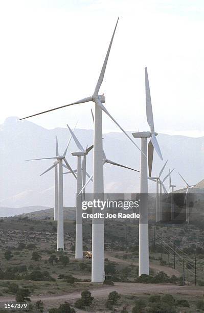 Windmills rise 176 feet into the air at the newest windfarm in west Texas, located on private ranch land in Culberson County, near Guadalupe...