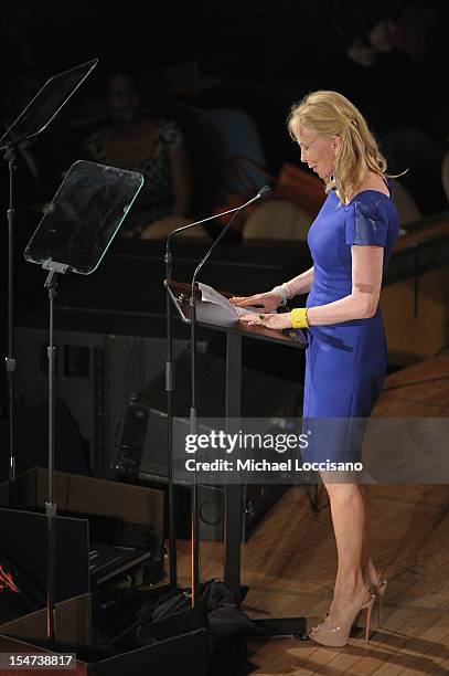 Trudie Styler addresses the audience during the United Nations Day Concert at United Nations on October 24, 2012 in New York City.