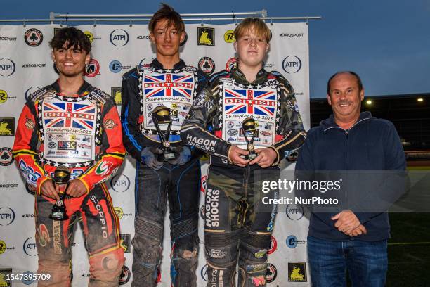 Max James , Ashton Boughen , Ashton Vale Richard Cotton during the British Youth Speedway Championships at the National Speedway Stadium, Manchester...