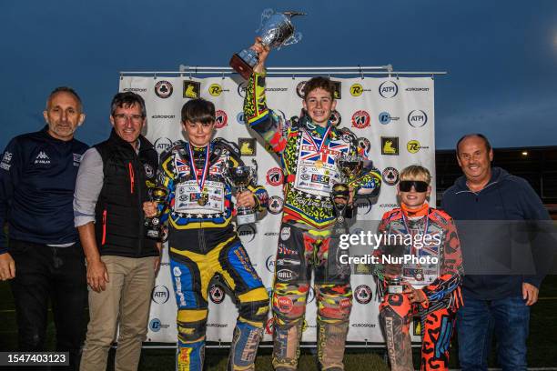 Overall: Neil Vatcher , Mark Lemon , Jamie Etherington , William Cairns , Cooper Rushen , Richard Cotton during the British Youth Speedway...