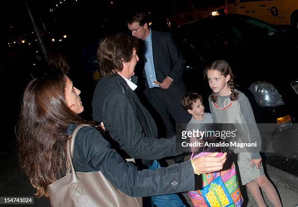 Sir Paul McCartney and wife Nancy Shevell with daughter Beatrice are sighted leaving a birthday party at Serafina restaurant on October 24, 2012 in...
