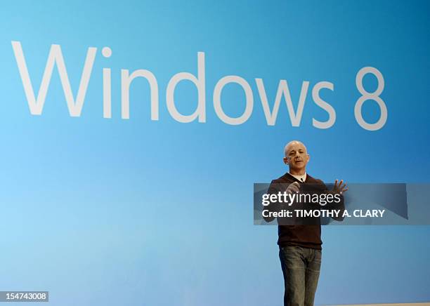 Steven Sinofsky, President of the Windows and Windows Live Division at Microsoft spekas during a press conference at Pier 57 to officially launch...
