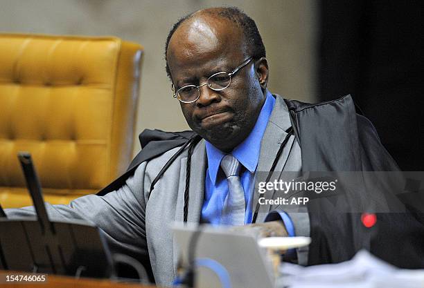 Brazilian Supreme Court's judge Joaquim Barbosa takes part in a session of the 'Mensalao' trial, in Brasilia, Brazil, on October 25, 2012. Brazil's...