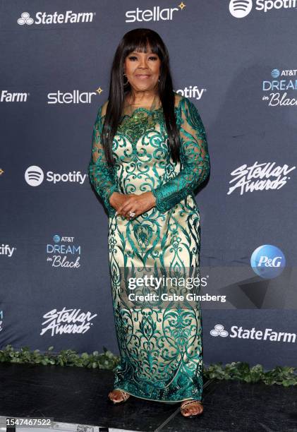 Pastor Shirley Caesar poses in the press room during the 38th annual Stellar Gospel Music Awards at the Orleans Arena on July 15, 2023 in Las Vegas,...