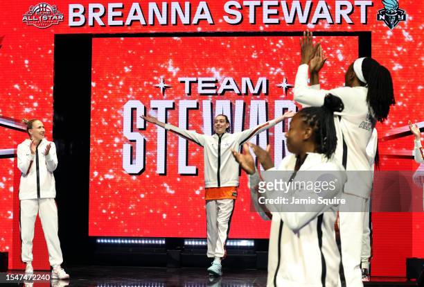 Breanna Stewart of Team Stewart walks out during player introductions prior to the 2023 WNBA All-Star game at Michelob ULTRA Arena on July 15, 2023...