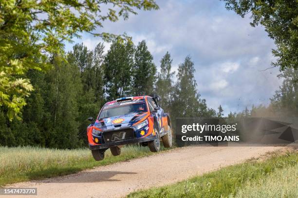 Esapekka Lappi of Finland and his co-driver Janne Ferm compete in their Hyundai i20 N Rally1 HYBRID during the Otepaa stage of the Rally Estonia,...