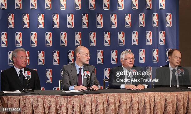 Peter Holt, owner of the San Antonio Spurs, Adam Silver, Deputy Commissioner of the NBA, David Stern, Commissioner of the NBA, and Glen Taylor, owner...