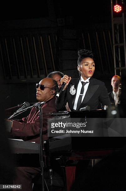 Stevie Wonder and Janelle Monae perform at the 2012 United Nations Day Concert at the United Nations on October 24, 2012 in New York City.