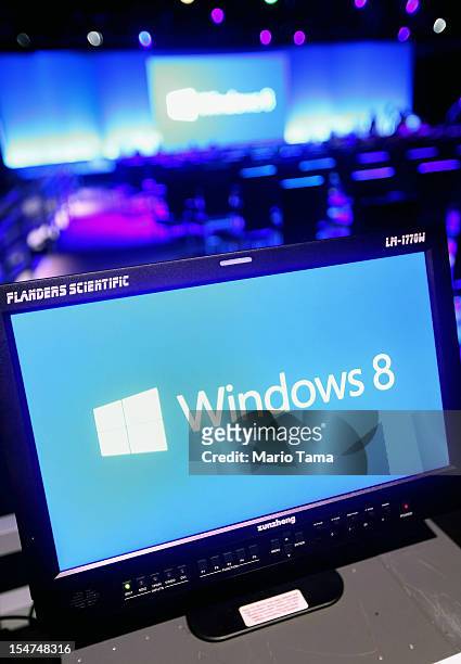 Screen displays the Microsoft Windows 8 operating system at a press conference for the launch of the system on October 25, 2012 in New York City....