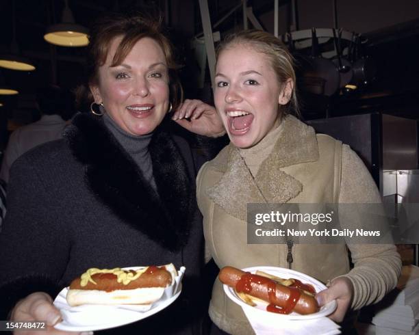 Phyllis George with daughter Pamela Ashley Brown, during Superbowl Party at Sardi's Resturant hosted by Grammy Producer Pierre Cossette.