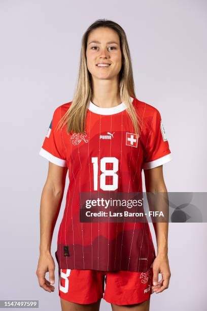 Viola Calligaris of Switzerland poses during the official FIFA Women's World Cup Australia & New Zealand 2023 portrait session on July 16, 2023 in...