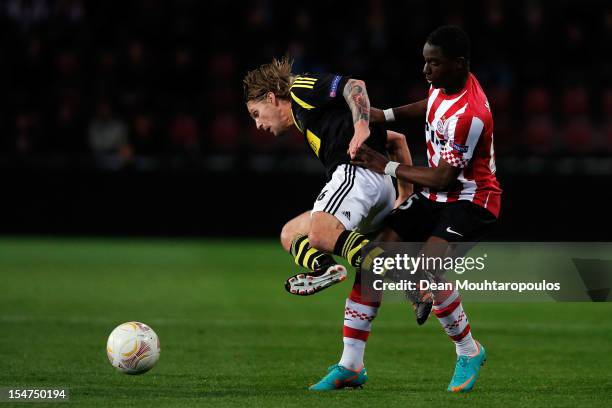 Jetro Willems of PSV and Martin Lorentzson of AIK battle for the ball during the UEFA Europa League Group F match between PSV Eindhoven and AIK Solna...