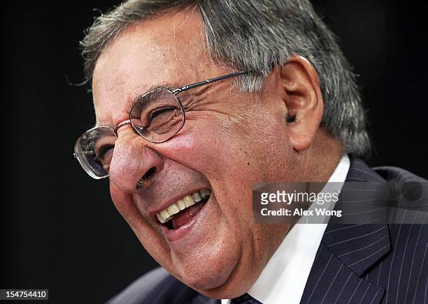 Secretary of Defense Leon Panetta laughs as he participates during a news briefing October 25, 2012 at the Pentagon in Arlington, Virginia. Panetta...