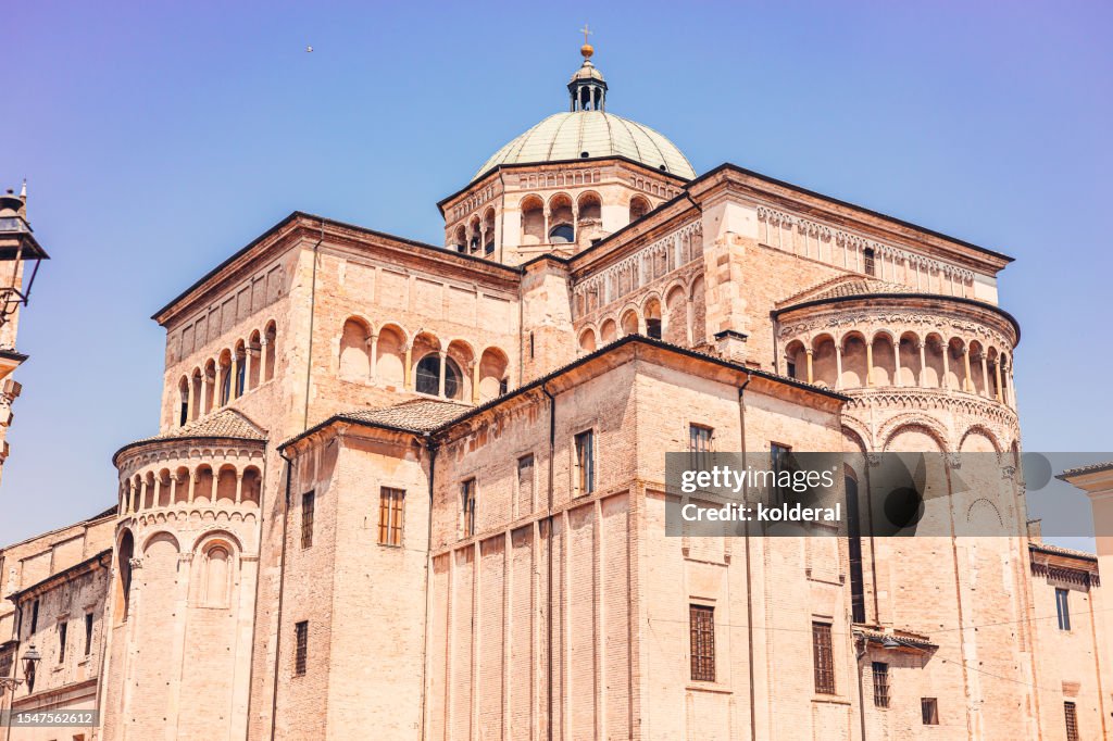 Cattedrale di Parma building rear view in bright sunlight