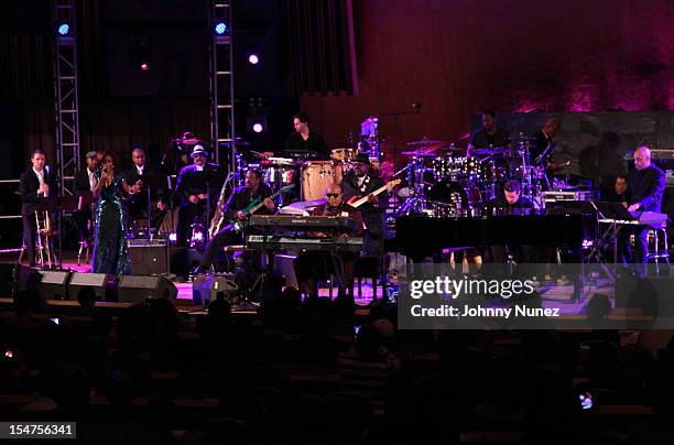 Stevie Wonder and Estelle perform at the 2012 United Nations Day Concert at the United Nations on October 24, 2012 in New York City.