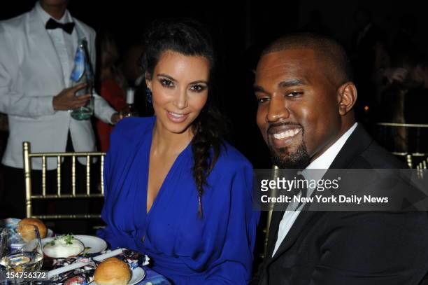 Kim Kardashian and Kanye West attending the Angel Ball 2012 cancer research benefit at Cipriani Wall Street.