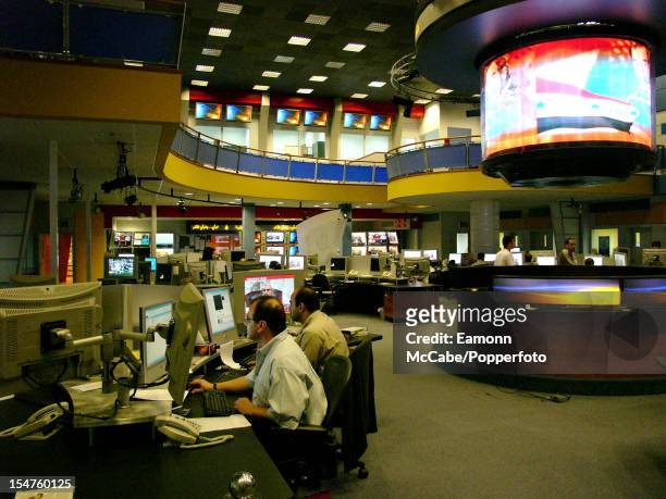 Control room at the headquarters of the Al Jazeera TV network in Doha, Qatar, 19th October 2005.