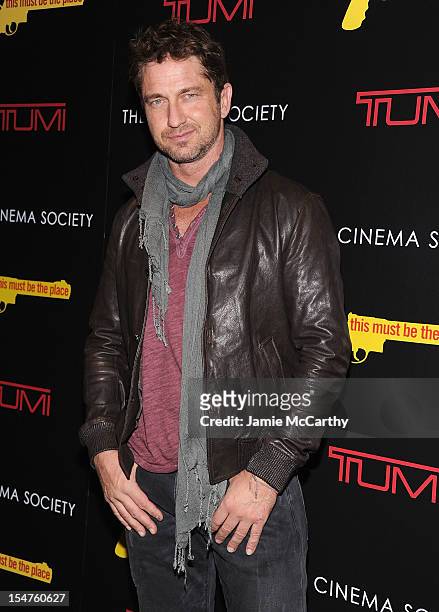 Gerard Butler attends the Weinstein Company & Cinema Society Screening of "This Must Be The Place" at the Tribeca Grand Hotel on October 25, 2012 in...