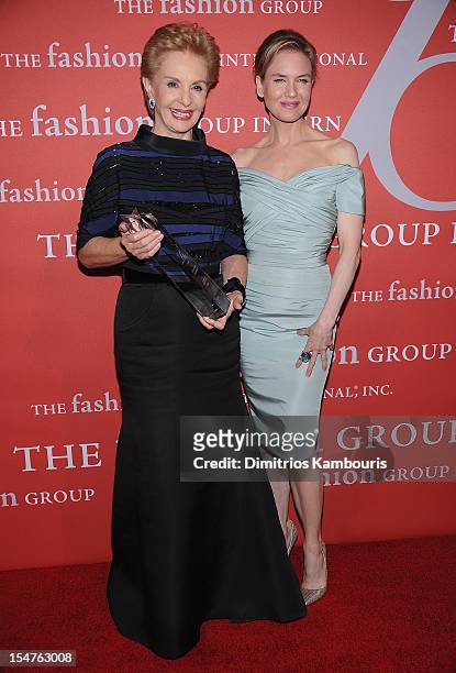 Carolina Herrera and Renee Zellweger attend the 29th Annual Fashion Group International Night Of Stars at Cipriani Wall Street on October 25, 2012 in...