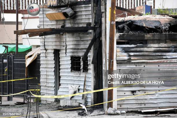 Picture released by La Tremenda Cosa showing a view of a bar that was intentionally burned and left eleven people dead in the town of San Luis Rio...