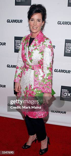 Designer Kate Spade attends the 13th Annual Glamour Women of the Year Awards on October 28, 2002 at the Metropolitan Museum of Art in New York City.