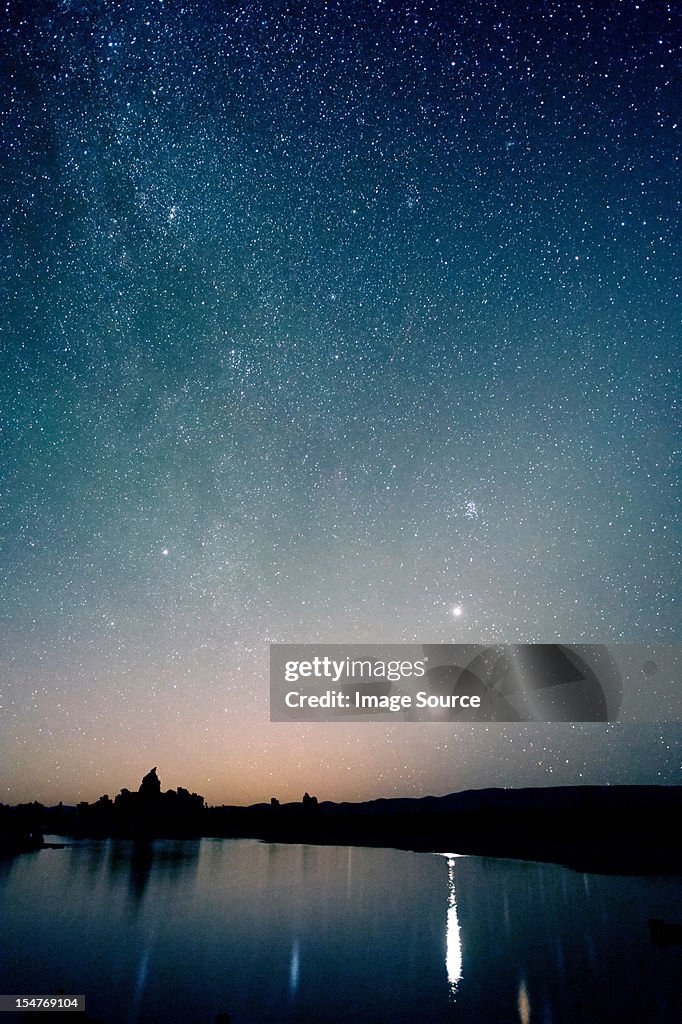 Starry sky at night, mono lake, california, usa