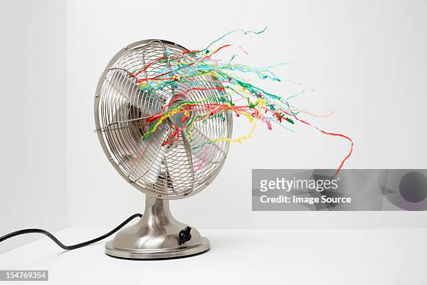 electric fan with streamers - ventilator stock-fotos und bilder