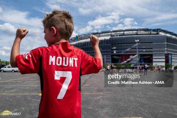 Young fan of Mason Mount of Manchester United ahead of the USA summer friendly game between Arsenal and Manchester United at MetLife Stadium on July...
