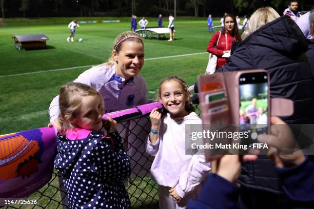 Eugenie Le Sommer of France meets fans after a France Training Session on July 16, 2023 in Sydney, Australia.