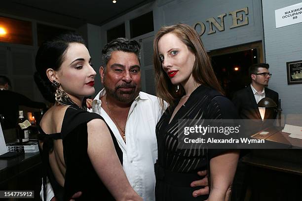 Dita VonTeese, Luis Barajas and Liz Goldwyn at Flaunt Magazine Fetes Latest Issue Hosted By Leighton Meester With Diesel Black Gold & Stetson Bourbon...