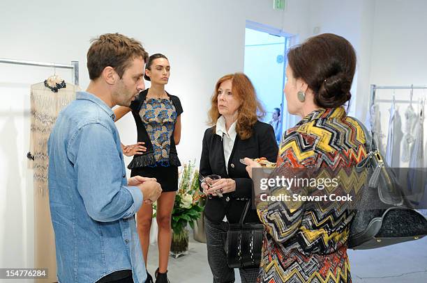 Designer Marios Schwab, Sydney Picaso and Billie Milam-Weisman attend The British Fashion Council's International Showcasing Initiative LONDON Show...