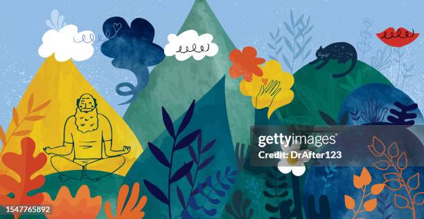 achtsamkeitsmeditation - image montage cartoon stock-grafiken, -clipart, -cartoons und -symbole