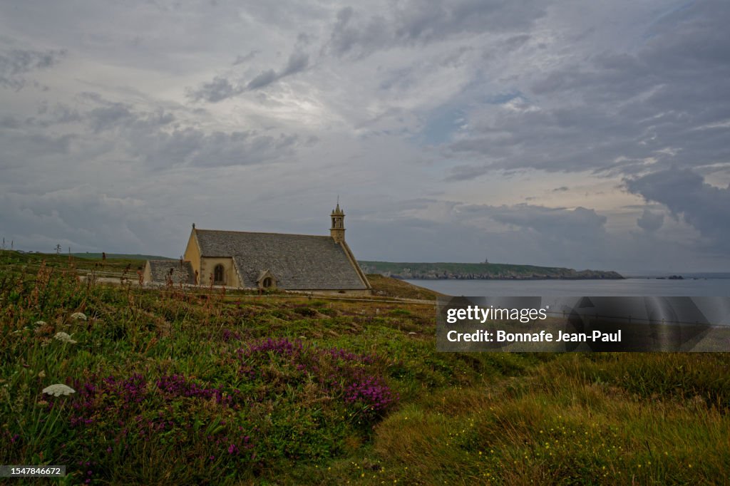 The Breton moor in front of the Chapelle de la Pointe du Van